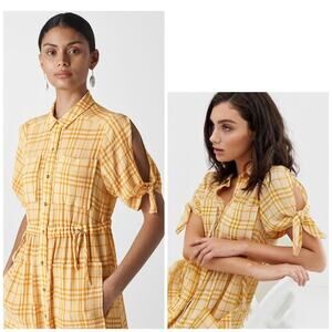 Whistles Alphina check midi dress pastel yellow plaid NWT